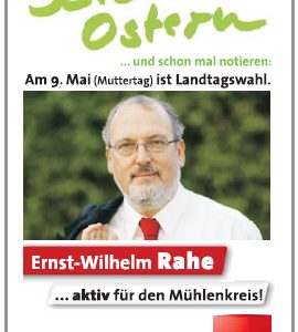 Ernst-Wilhelm Rahe wünscht "Frohe Ostern" und verteilt am Ostersamstag rote Eier in Rahden.